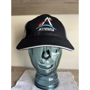 Artemis Nasa Space Black Embroidered Logo Trucker Hat Mesh One Size Adjustable